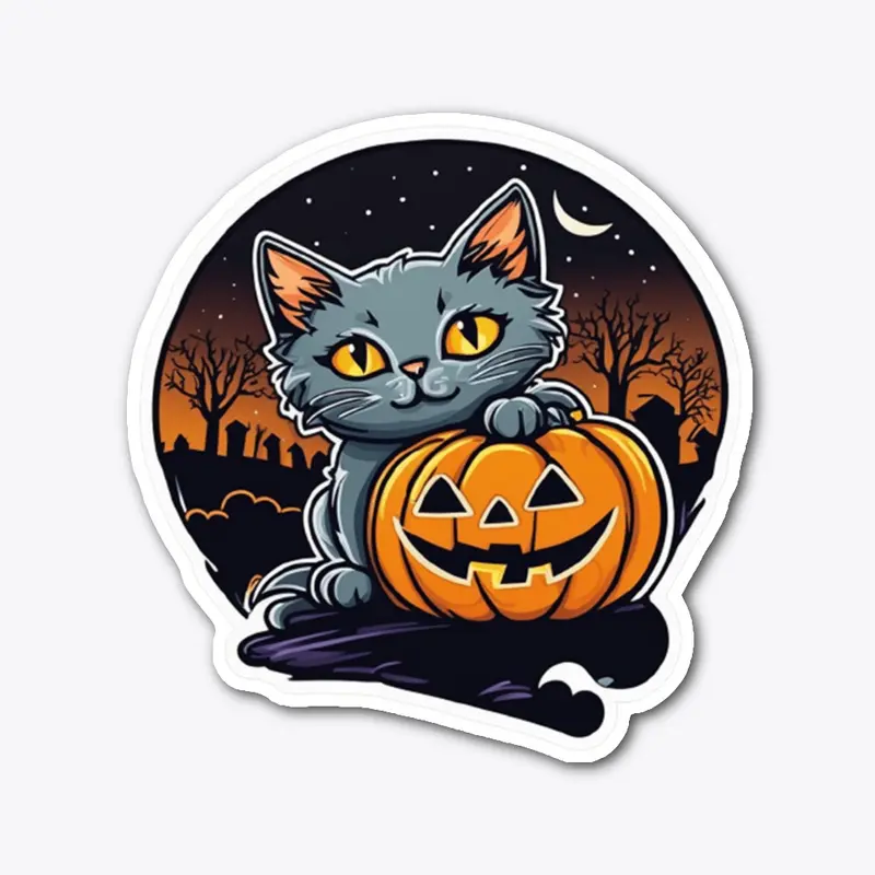 Cute Halloween cat creeping at night 