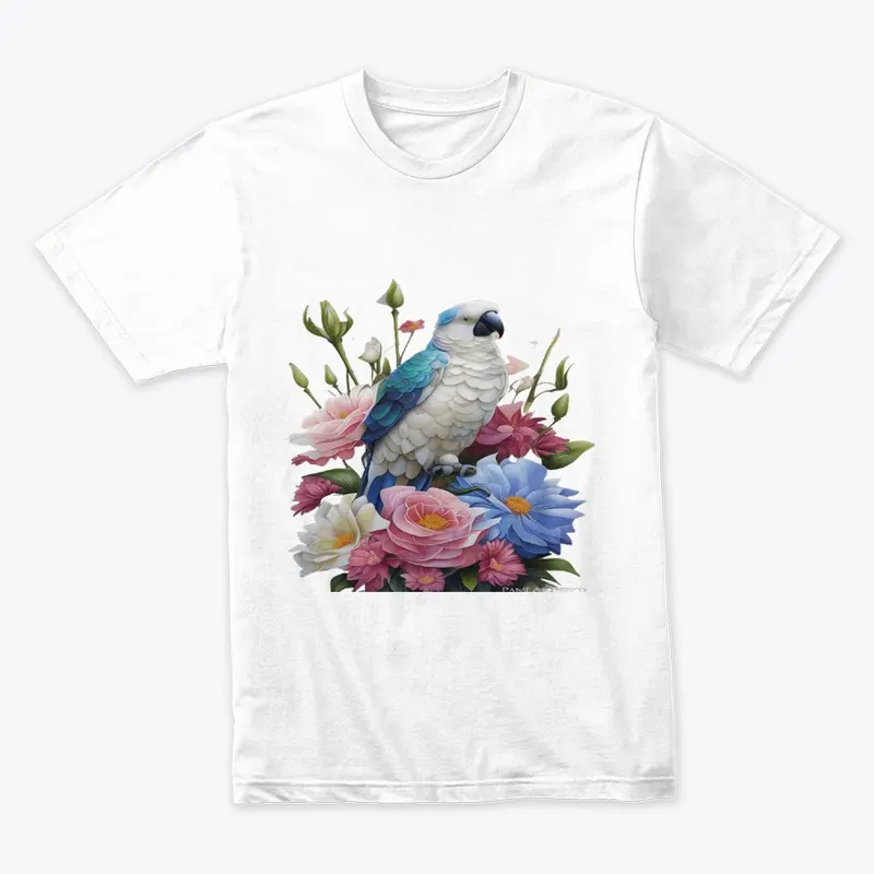 Parrot sitting on a bouquet of roses