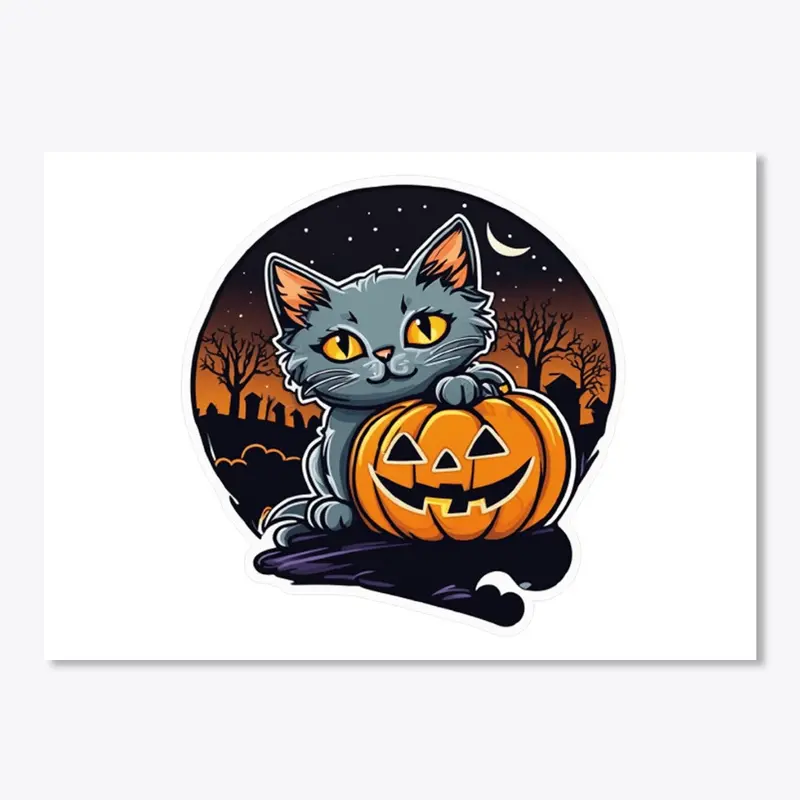 Cute Halloween cat creeping at night 