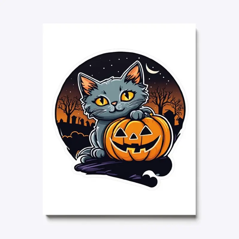 Cute Halloween cat creeping at night 